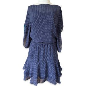 Max Studio Navy / White Polka Dot Dress with Ruffle Layered Hem